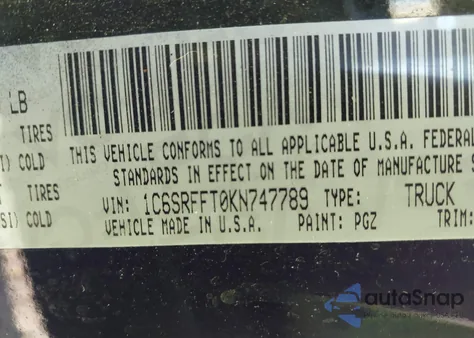 2019 Ram 1500 Big Horn/Lone Star 4X4 5'7 Box z USA, uszkodzony, nr VIN 1C6SRFFT0KN747789